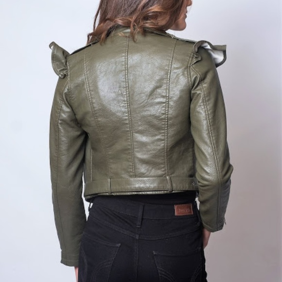 NEW Vegan Leather Cropped Biker Jacket - Picture 3 of 3